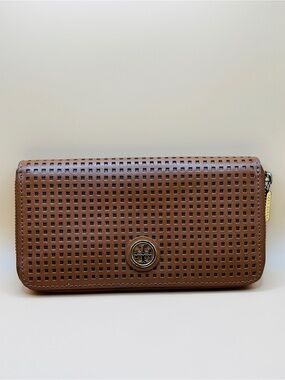 Tory Burch Perforated Zip-Around Full Size Wallet in Cognac Leather VGC
